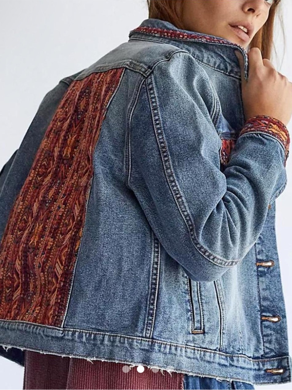 Free People x Driftwood Sedona Embroidered Floral Denim Trucker Jacket Sz. Small